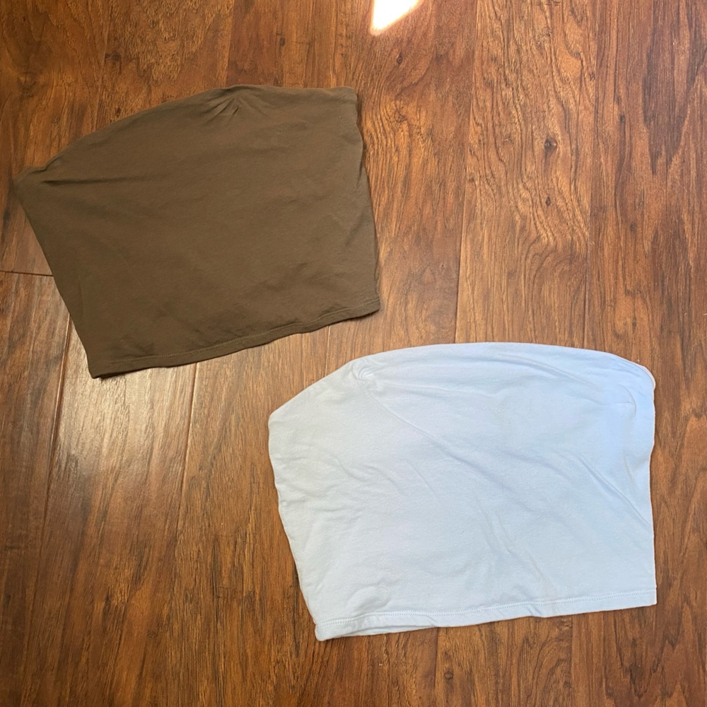 Garage Tube Tops Bundle Size M | Light Blue & Olive Green Strapless Crop Top Y2K